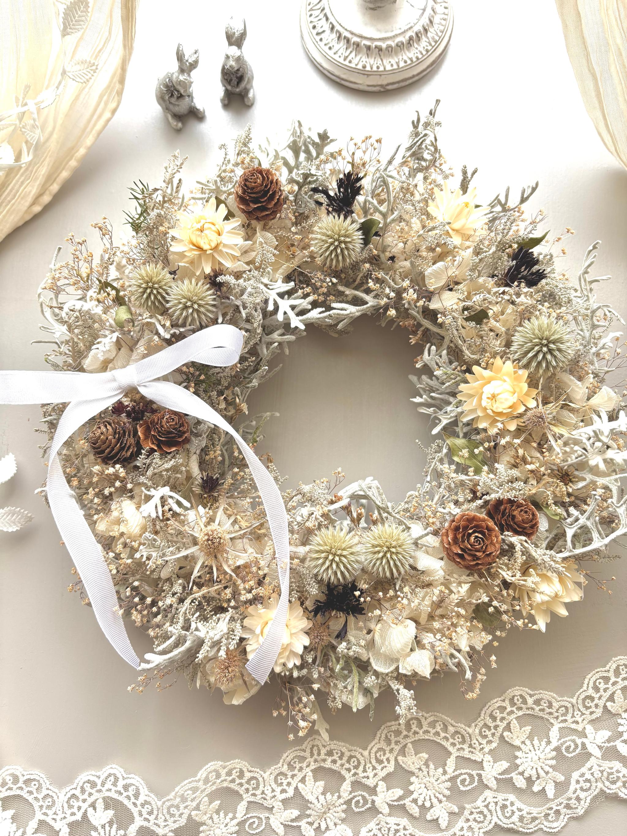 ドライフラワーリース＊White・winter | 2枚目